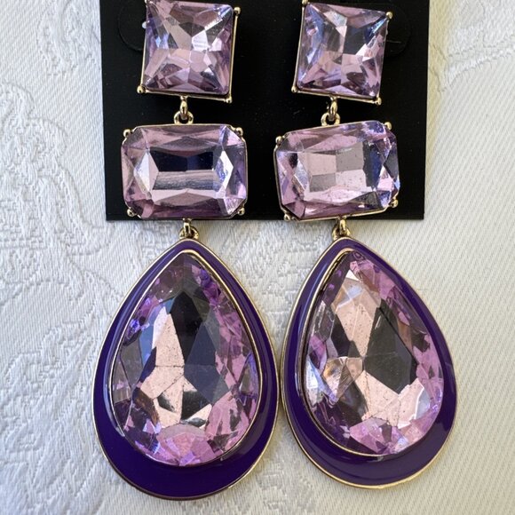 Laundry by Shelli Segal Purple Gem Rhinestone Teardop Dangle Statement NWT - Picture 7 of 14